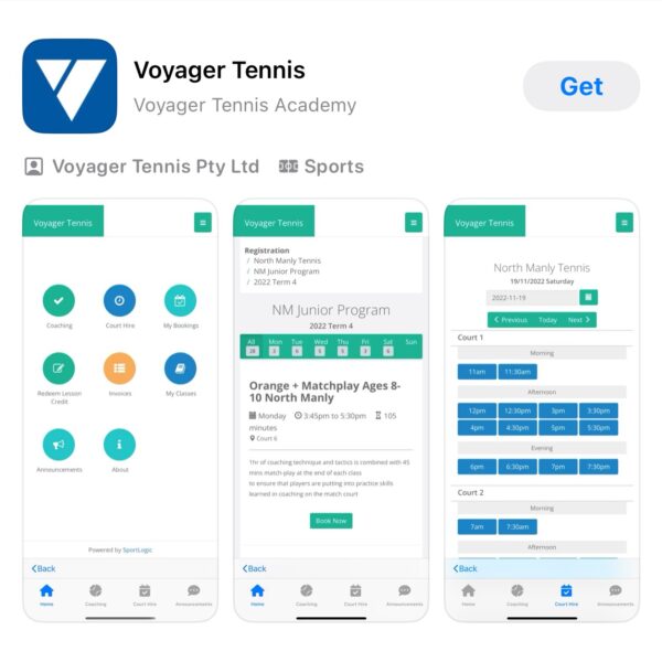 Voyager Tennis App iphone
