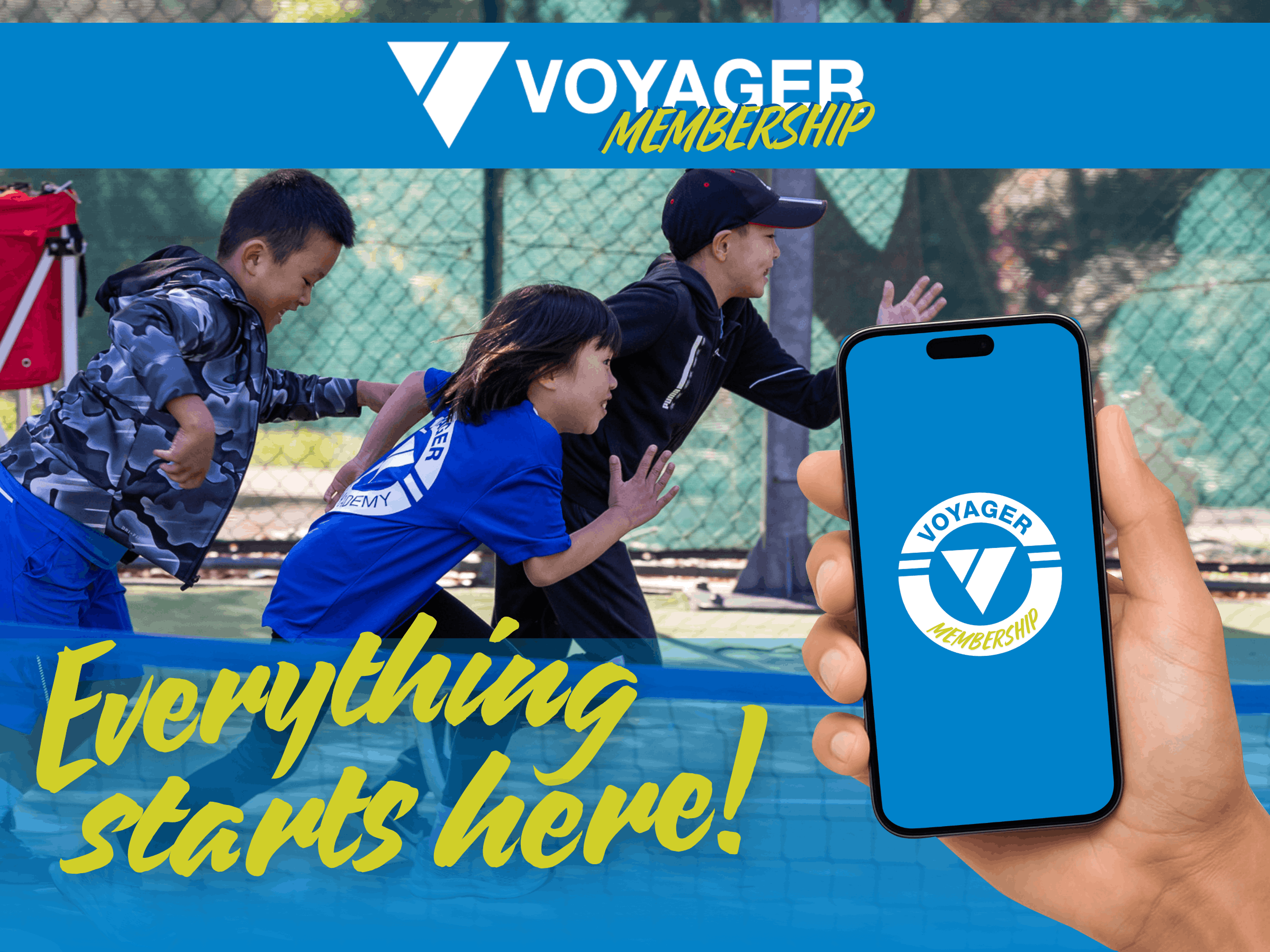 Voyager membership: Access to coaches, courts.