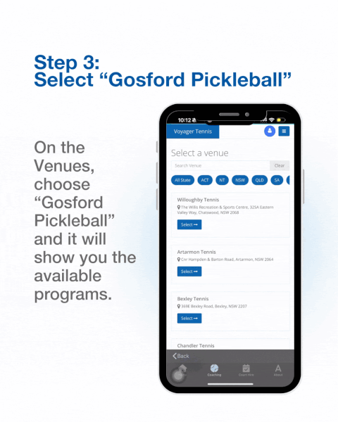 Step 3 - Select Gosford Pickleball